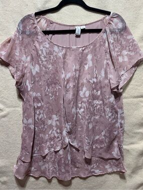 Joie Women’s Blush Pink Floral Layered Blouse Size XXL Sheer Romantic Boho Top